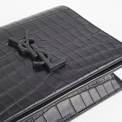 Saint Laurent Kate Croc Wallet On Chain WOC Black
