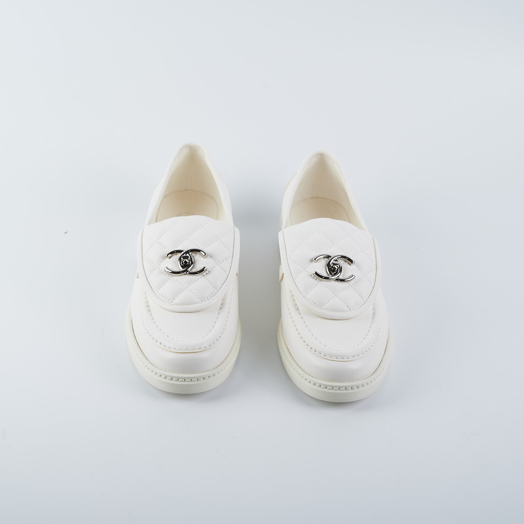 Chanel White Patent CC Loafers Size 365  Mine  Yours