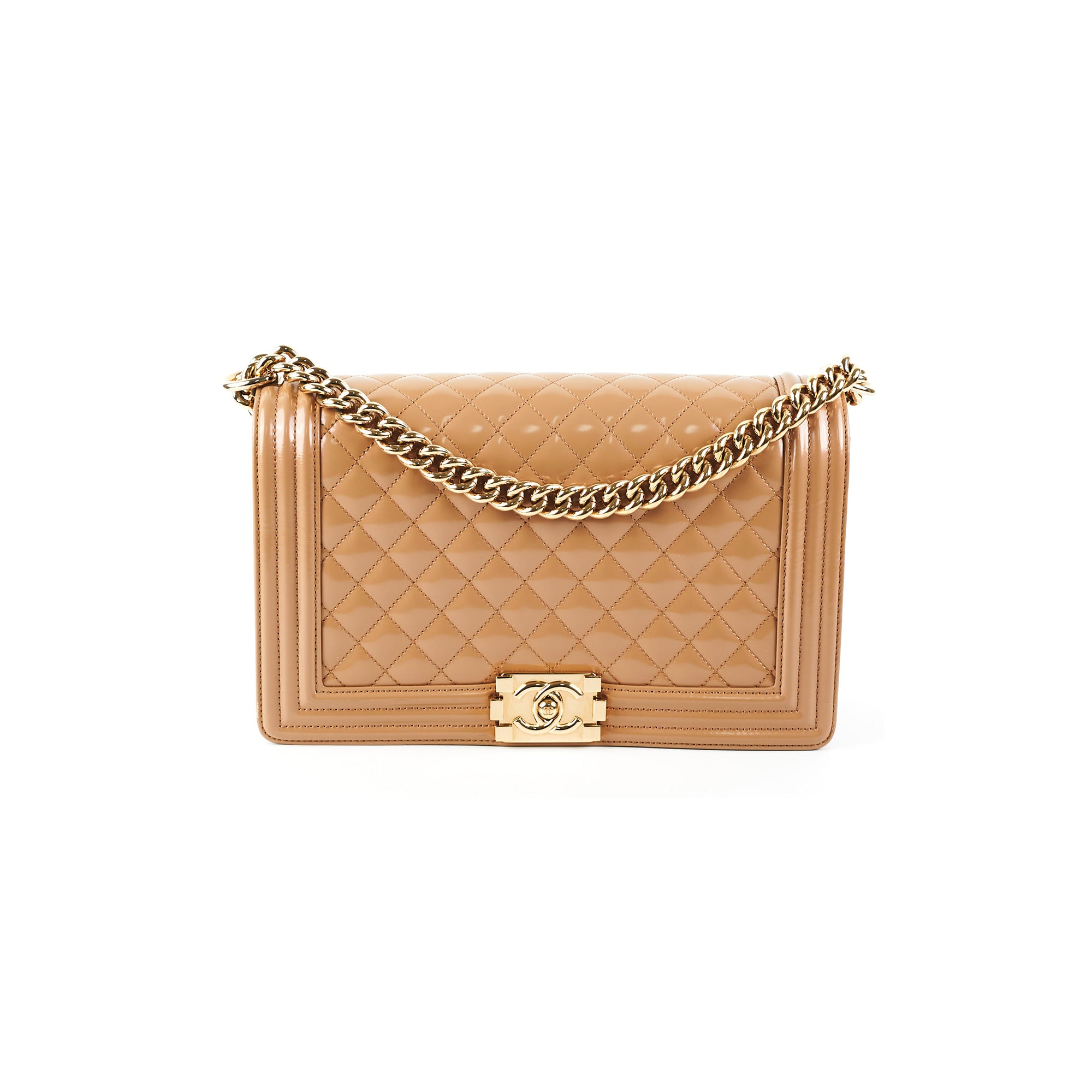 Chanel 20142015 Beige Quilted Patent Medium Plexiglass Boy Bag With S   Mine  Yours