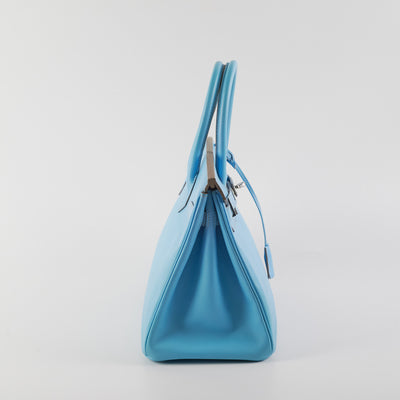 Hermes Birkin Handbag Bleu Du Nord Swift with Palladium Hardware