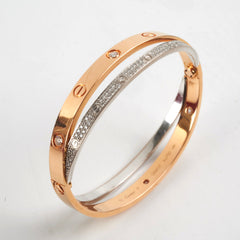 Cartier Double Love 18K Diamond Paved Yellow Gold/White Gold Size 17