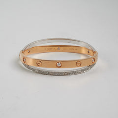 Cartier Double Love 18K Diamond Paved Yellow Gold/White Gold Size 17