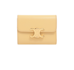 CELINE Triomphe Compact Wallet Coin Purse Leather Compact Wallet Yellow