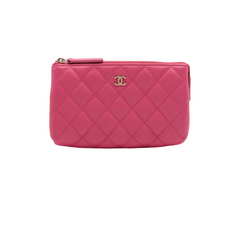 Chanel Lambskin Quilted Pink Pouch Clutch Case