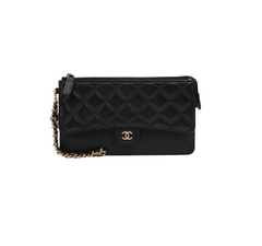 Chanel Quilted Caviar Long Wallet Clutch with Chain Black