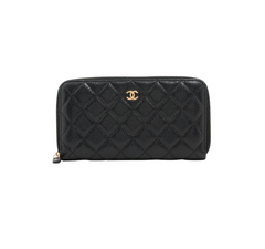 Chanel Long Quilted Caviar Black Wallet