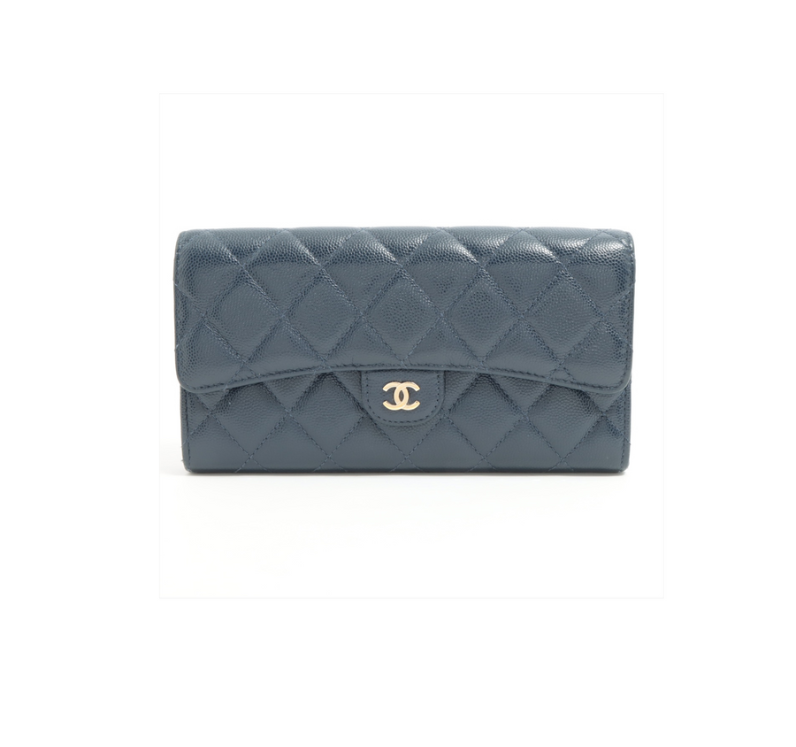 Chanel Lambskin Chevron Wallet On Chain WOC Turquoise