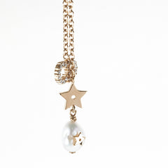 Christian Dior CD Gold Rhinestone Pearl Drop Necklace Costume Jewellery