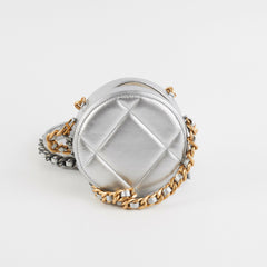Chanel 19 Round Clutch Metallic Silver