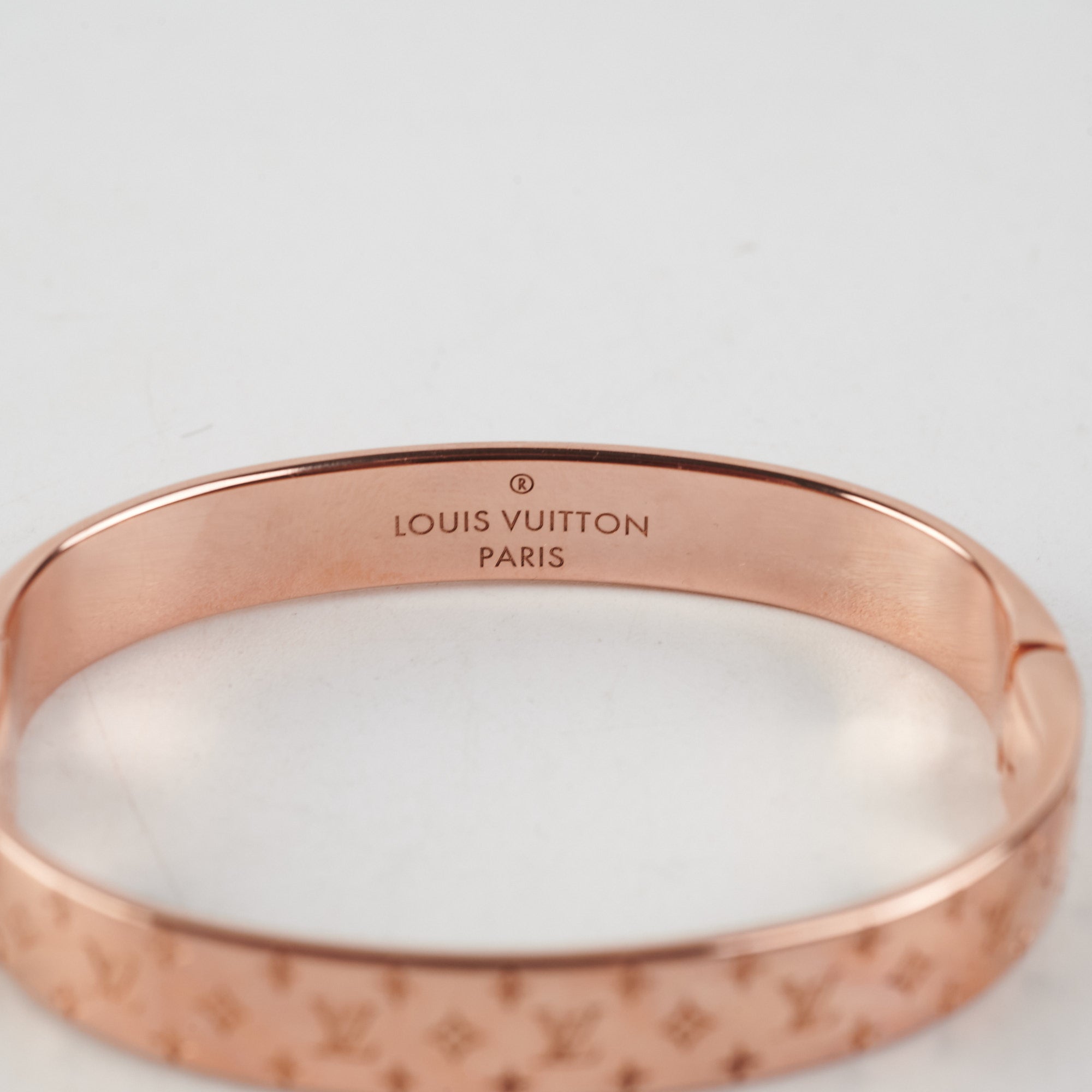 LOUIS VUITTON Brass Monogram Nanogram Cuff S Pink Gold 1272407