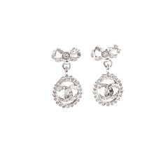 Chanel Logo Rhinestone Bow Earrings Costume Jewellery