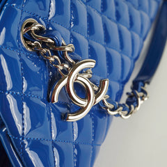 Chanel Just Mademoiselle Patent Blue Bowler Bag