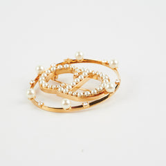 Christian Dior CD Gold Rhinestone Pearl Brooch Costume Jewellery