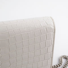 Saint Laurent Small Kate Tassel White Croc Wallet on Chain