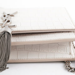 Saint Laurent Small Kate Tassel White Croc Wallet on Chain
