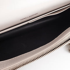 Saint Laurent Small Kate Tassel White Croc Wallet on Chain