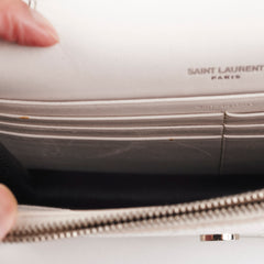 Saint Laurent Small Kate Tassel White Croc Wallet on Chain