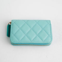 Chanel 19C Caviar Zippy Cardholder Tiffany Blue