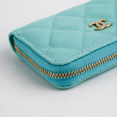 Chanel 19C Caviar Zippy Cardholder Tiffany Blue