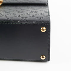 Gucci Padlock Top Handle Bag Guccissima Medium Black