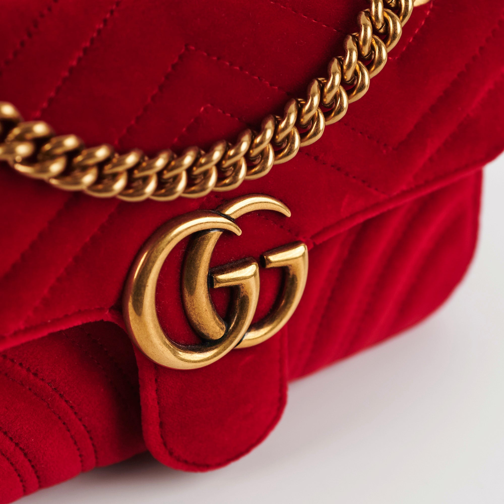 Gucci Mini Marmont Velvet Red - THE PURSE AFFAIR