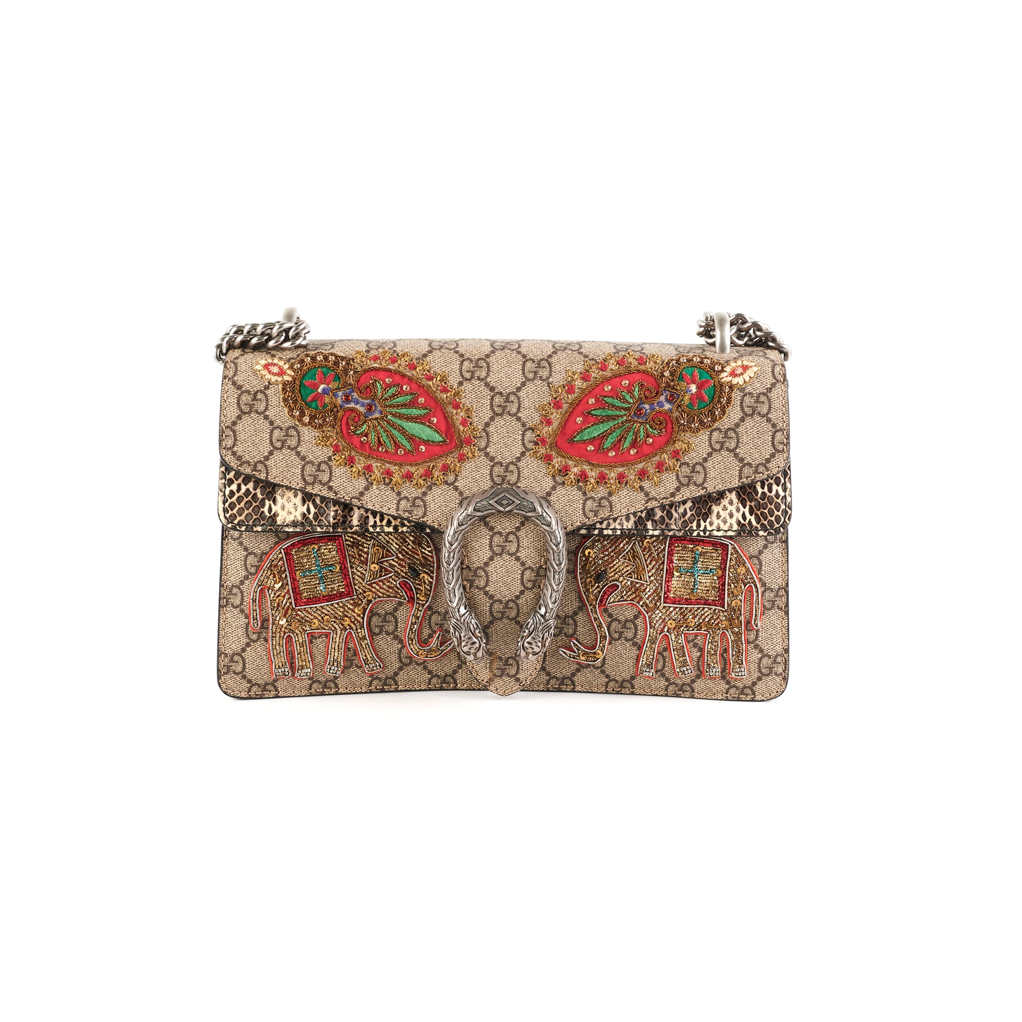 Gucci Python Flags Gucci Dionysus Small Monogram Python with Embellished Elephant Patches