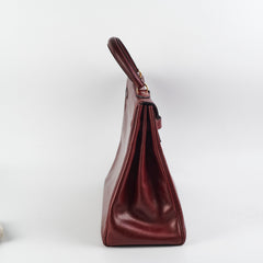 Hermes Vintage Kelly 35 Burgundy Box Leather