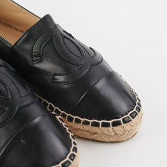 Chanel Espadrilles Size 38 Black Lambskin Shoes