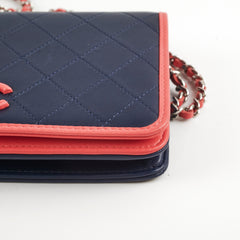 Chanel Lambskin Wallet On Chain WOC Color Pop Blue/Pink