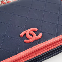 Chanel Lambskin Wallet On Chain WOC Color Pop Blue/Pink