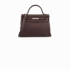Hermès Kelly 32 Clemence Brown PHW- N Square Stamp
