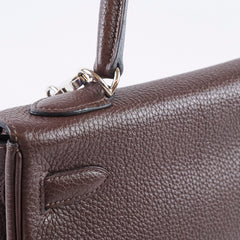Hermès Kelly 32 Clemence Brown PHW- N Square Stamp