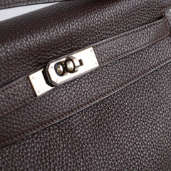 Hermès Kelly 32 Clemence Brown PHW- N Square Stamp