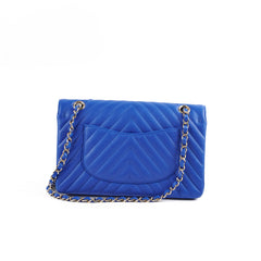Chanel Medium/Large Caviar Chevron Classic Cobalt Blue 2021