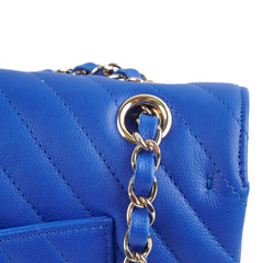 Chanel Medium/Large Caviar Chevron Classic Cobalt Blue 2021