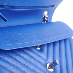 Chanel Medium/Large Caviar Chevron Classic Cobalt Blue 2021