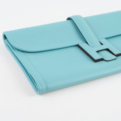 Hermès Hermes Jige Gusseted Clutch Calfskin Saint-Cyr Blue