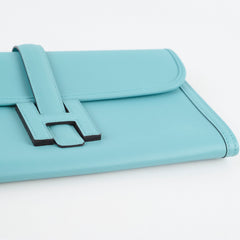 Hermès Hermes Jige Gusseted Clutch Calfskin Saint-Cyr Blue