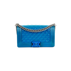Chanel Boy Old Medium Turquoise Blue Patent