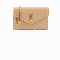 Saint Laurent Cassandre Envelope Wallet on Chain WOC Beige