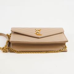 Saint Laurent Cassandre Envelope Wallet on Chain WOC Beige