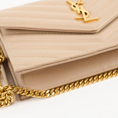 Saint Laurent Cassandre Envelope Wallet on Chain WOC Beige