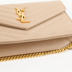 Saint Laurent Cassandre Envelope Wallet on Chain WOC Beige