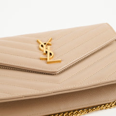 Saint Laurent Cassandre Envelope Wallet on Chain WOC Beige