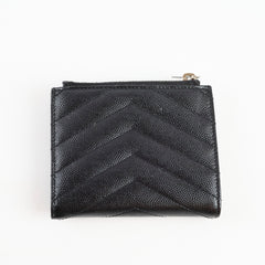 Saint Laurent Black Calfskin Leather Cassandre Matelassé Bi-Fold Wallet