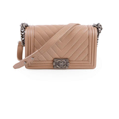 Chanel Medium Chevron Taupe Latte Caviar