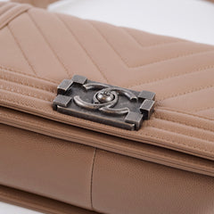 Chanel Medium Chevron Taupe Latte Caviar