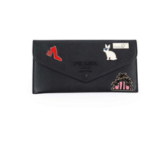 Prada Charms Saffiano Long Wallet Black