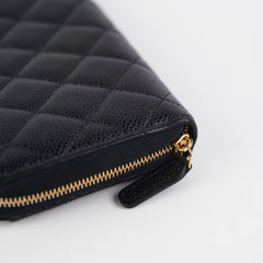 Chanel Caviar Long Zip Wallet Black