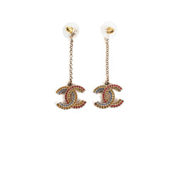 Chanel Long CC Coloured Stone Earrings Costume Jewellery